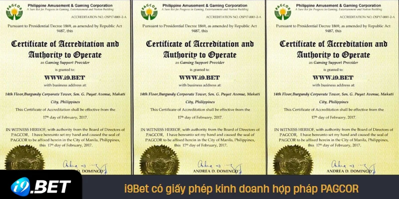 i9Bet có giấy phép kinh doanh hợp pháp PAGCOR